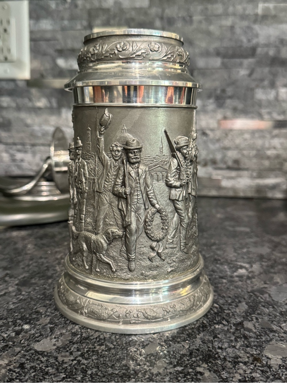 Silver-Tone pewter Decorative Relief Beer Stein — Classic Home Dining Accent